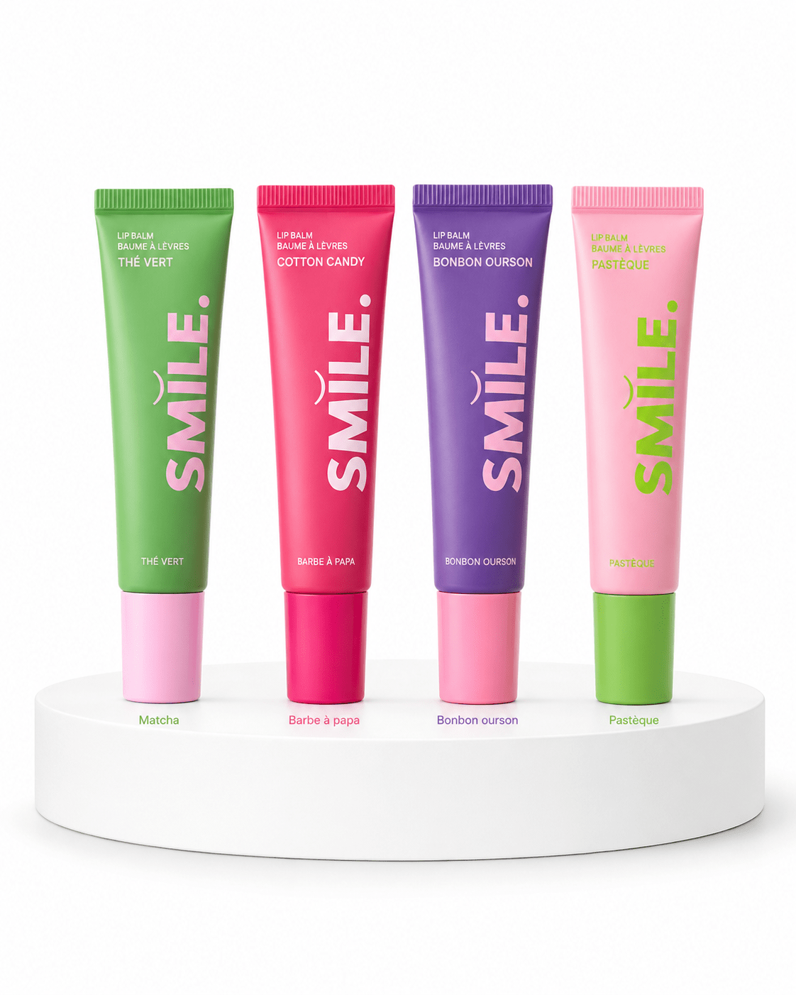 BAUMES A LEVRES HYDRATANTS - LOT DE 4 SAVEURS - Smile Addict