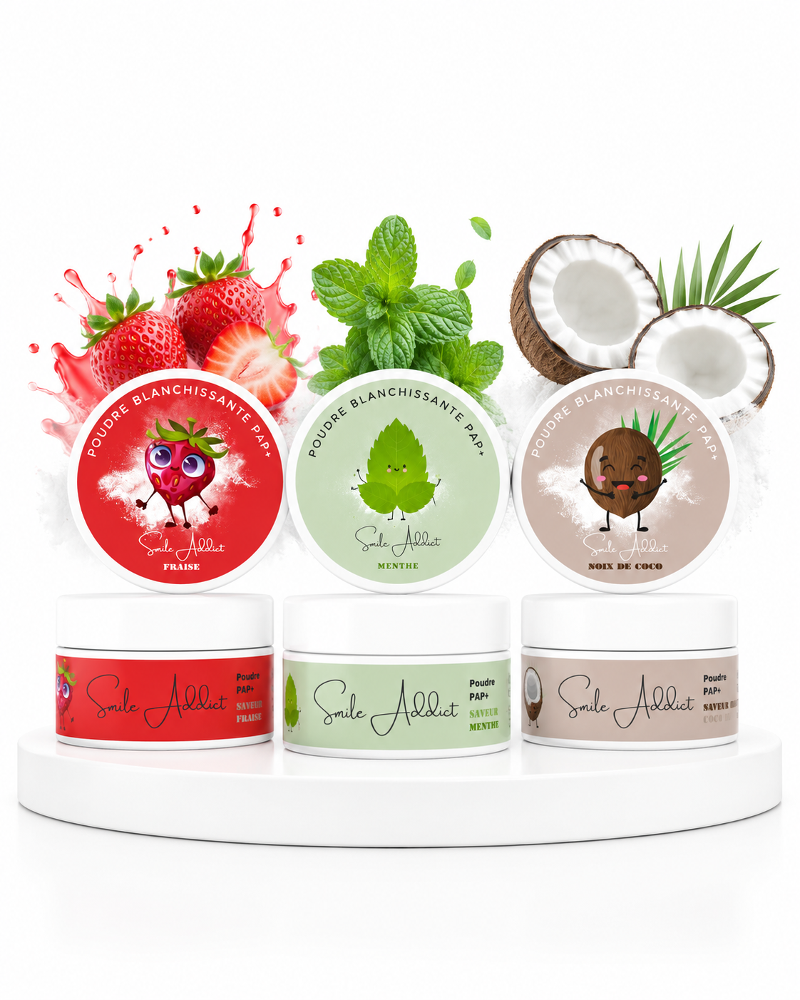 Pack 3 Poudres Blanchissantes PAP+ – Fraise, Coco & Menthe 🌿✨