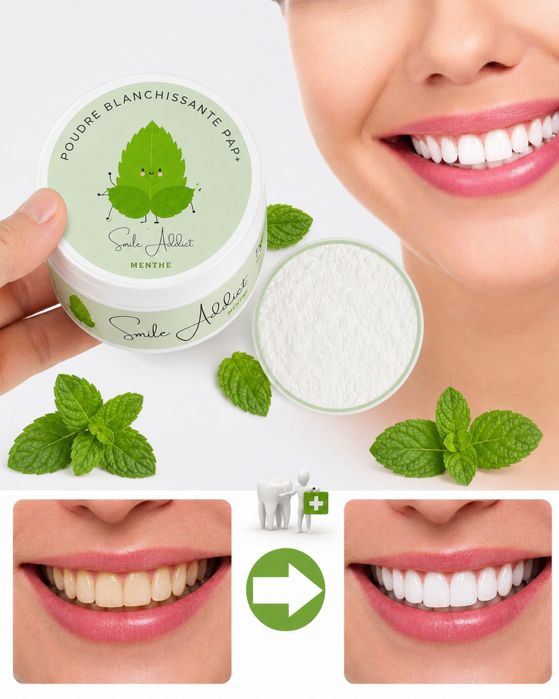 Pack 3 Poudres Blanchissantes PAP+ – Fraise, Coco & Menthe 🌿✨