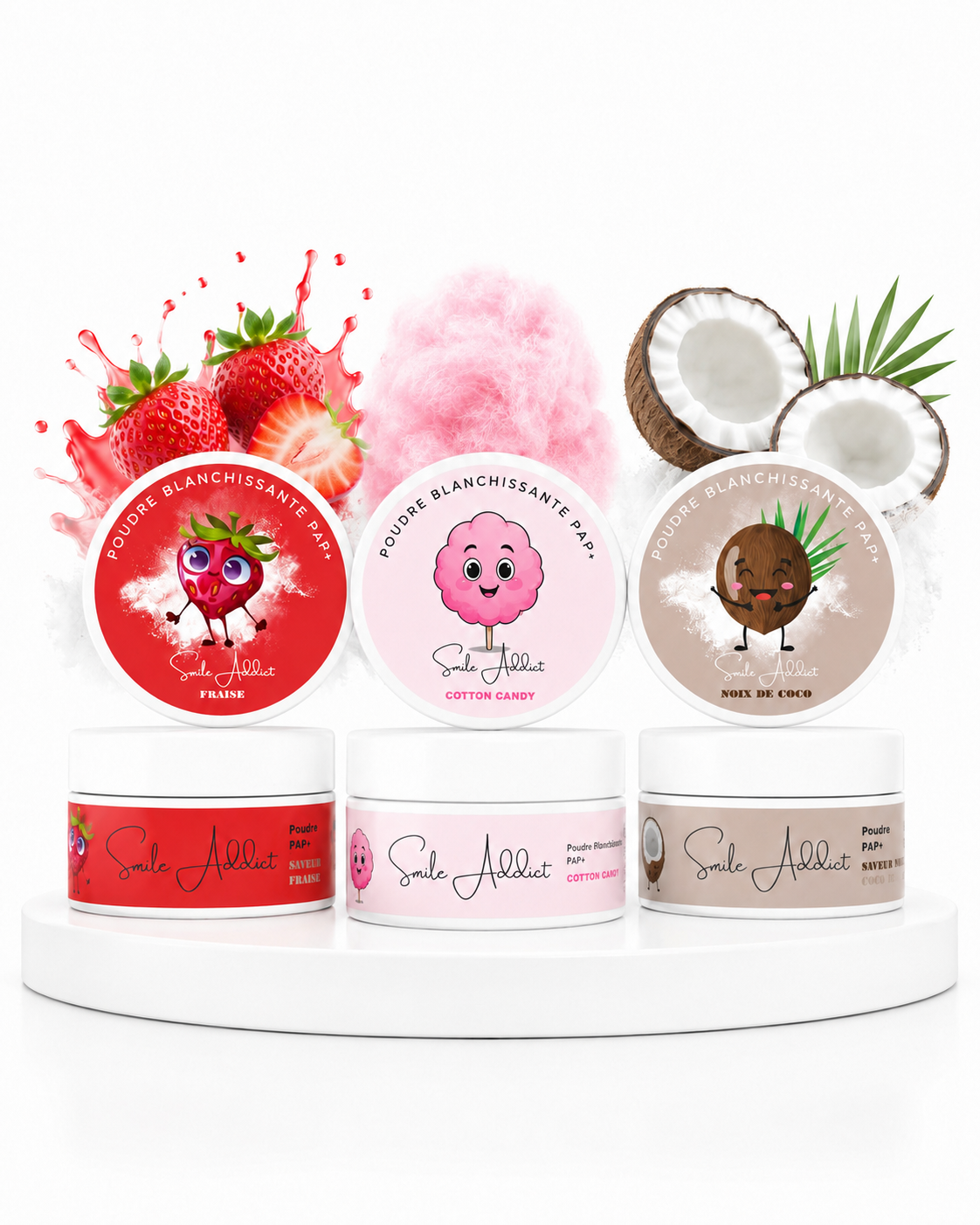 Pack 3 Poudres Blanchissantes PAP+ – Fraise, Coco & Menthe