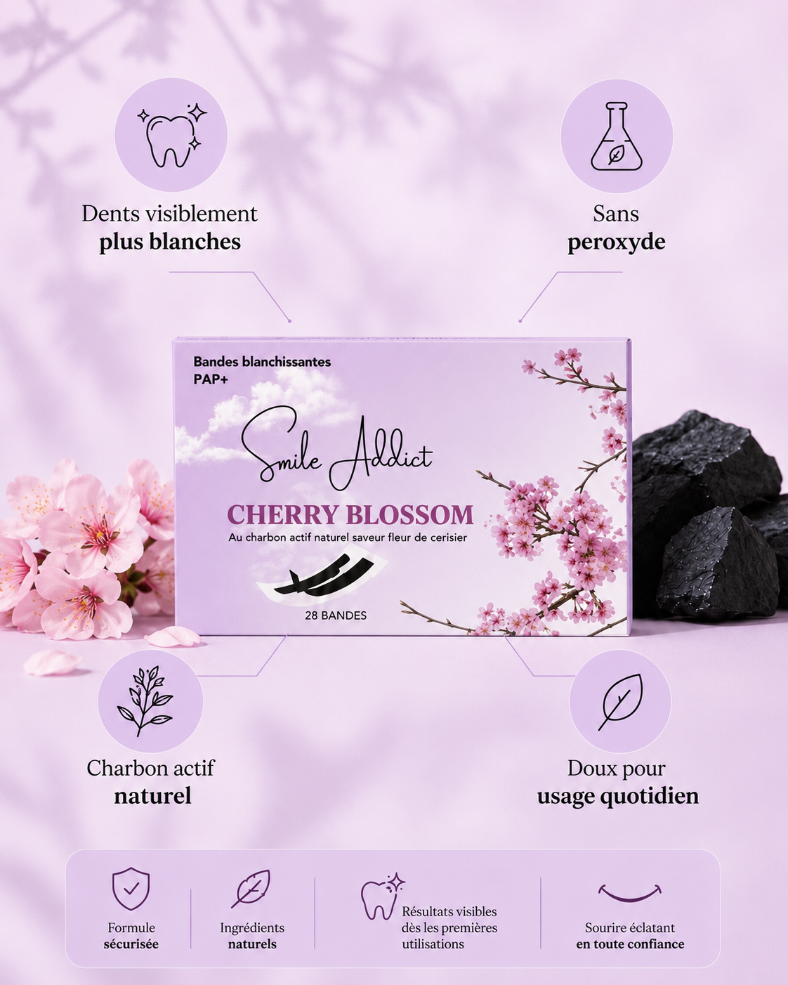 Bandes Blanchissantes Saveur Fleur de Cerisier – PAP+ Sans Peroxyde | Smile Addict