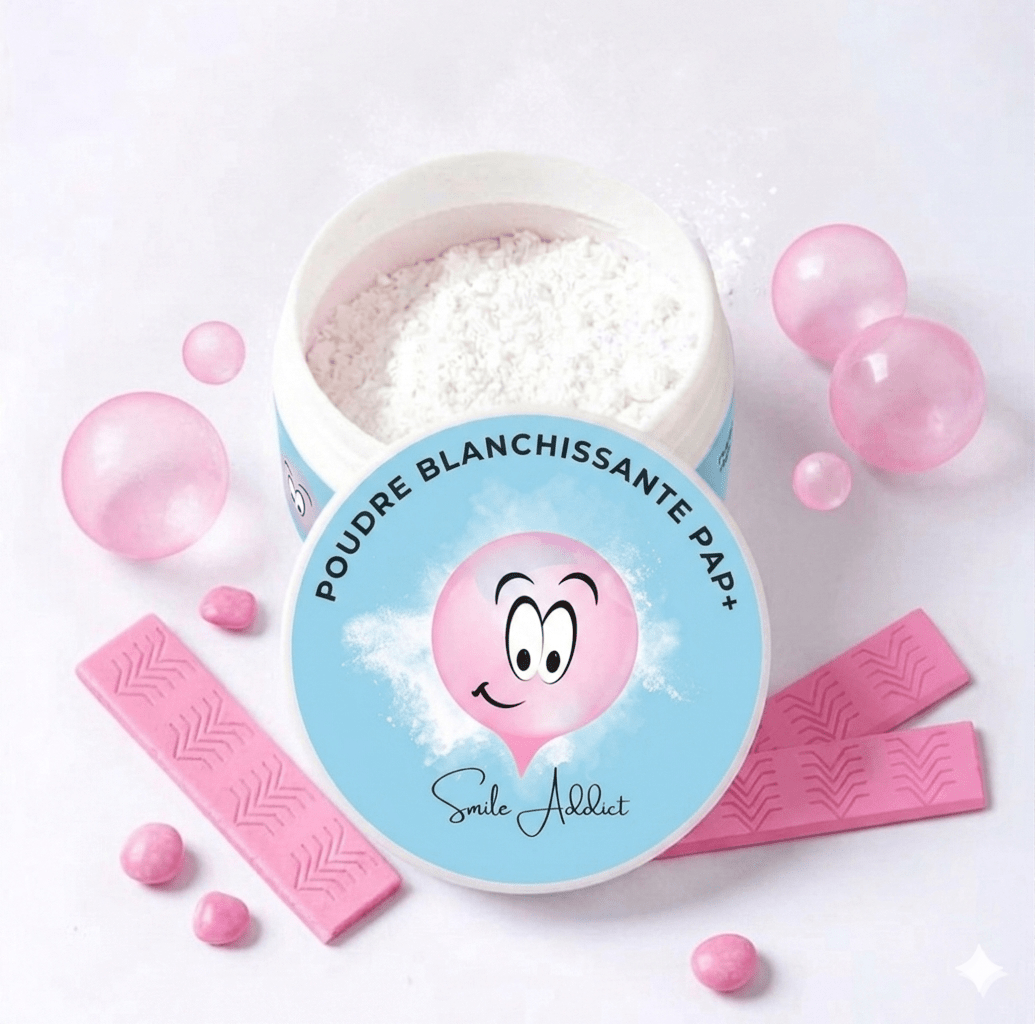 Poudre de Blanchiment Dentaire PAP – Saveur Bubble Gum Che — vue détail produit | Smile Addict
