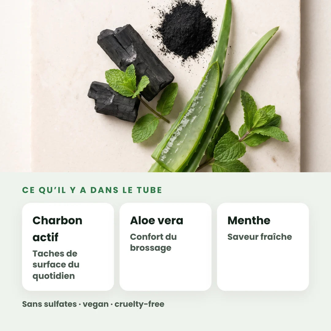 Ingrédients clés : charbon actif, aloe vera, menthe