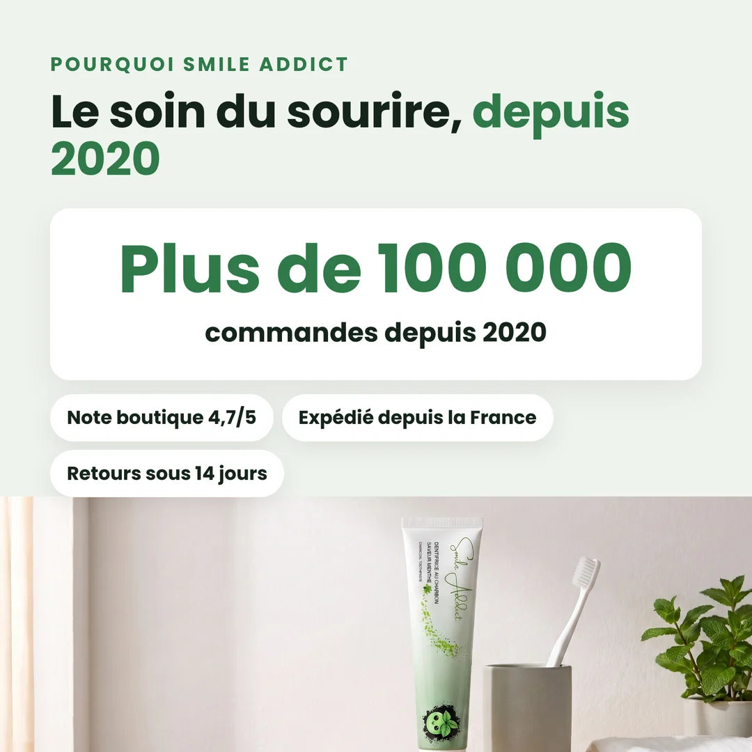 Pourquoi Smile Addict : plus de 100 000 commandes depuis 2020, note boutique 4,7 sur 5